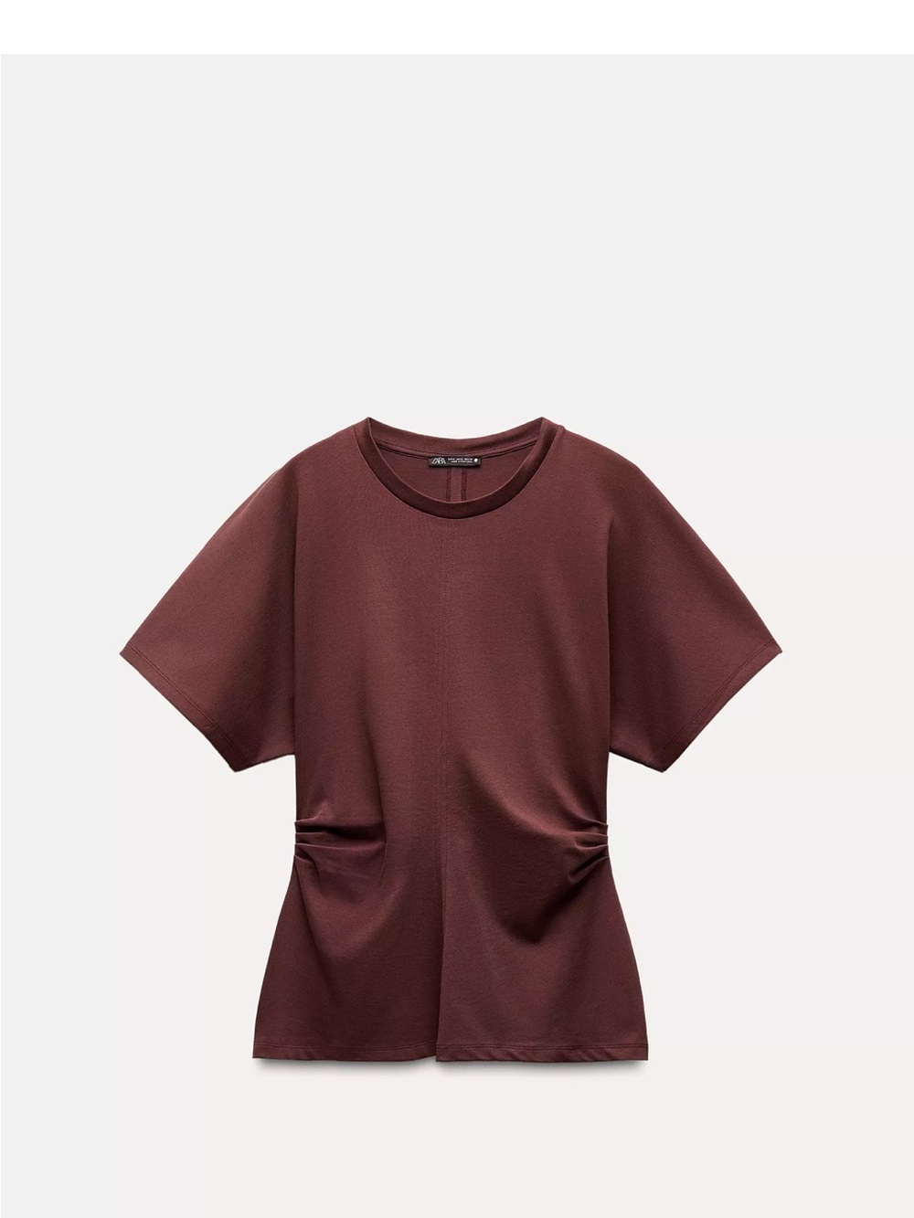 Zara Short-Sleeve Ruched Side Tee - Burgundy/Maroon